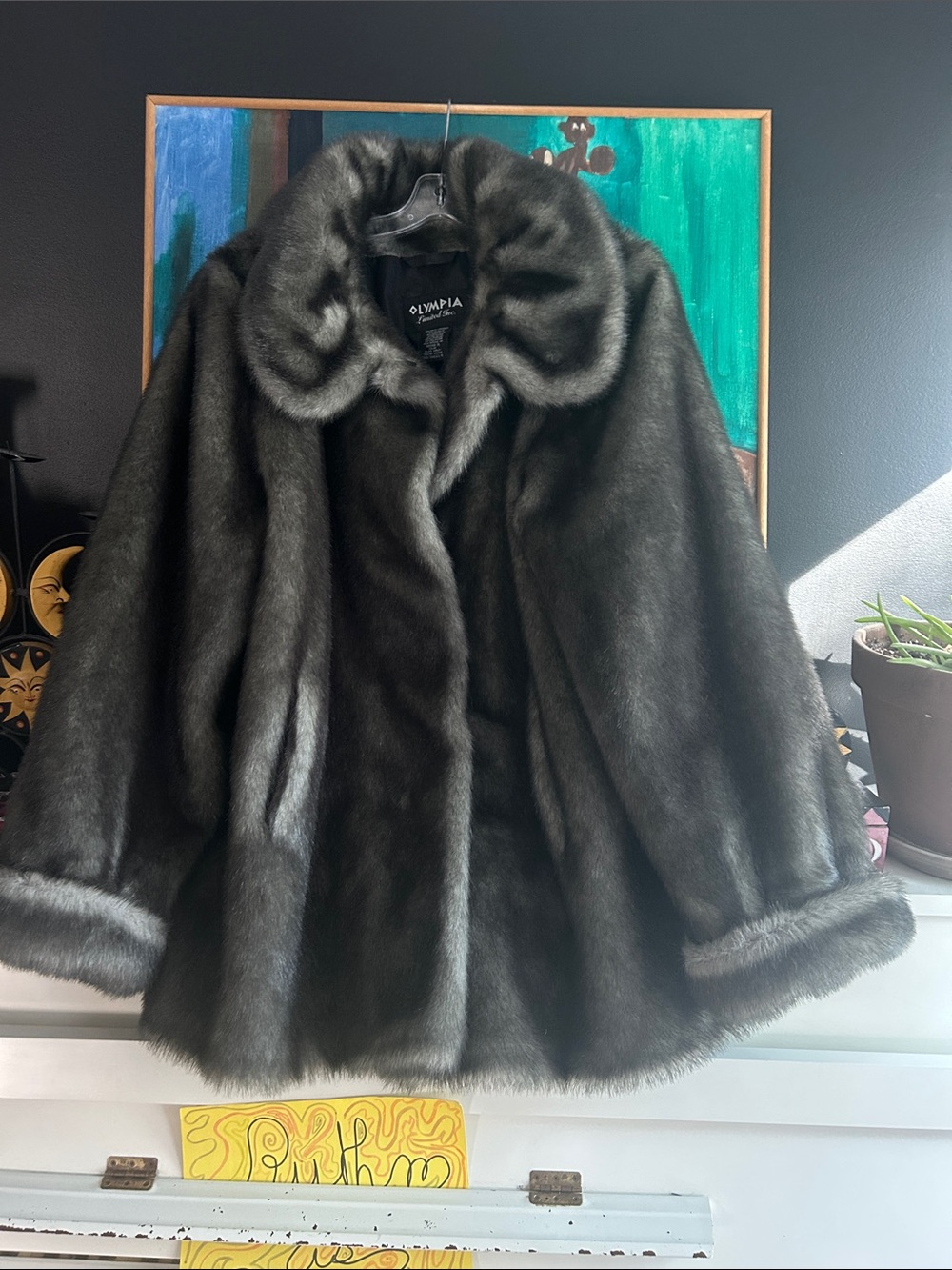 Vintage 90s Dark Brown Gray Faux Fur Trench Coat Large